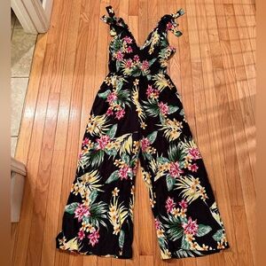 Floral Black Women's Tropical vacation cruise beach jumpsuit